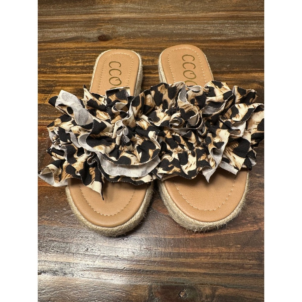 CCOCCI Women's Leopard Ruffle Platform Espadrille Slide Sandals Size 7 - Picture 2 of 9